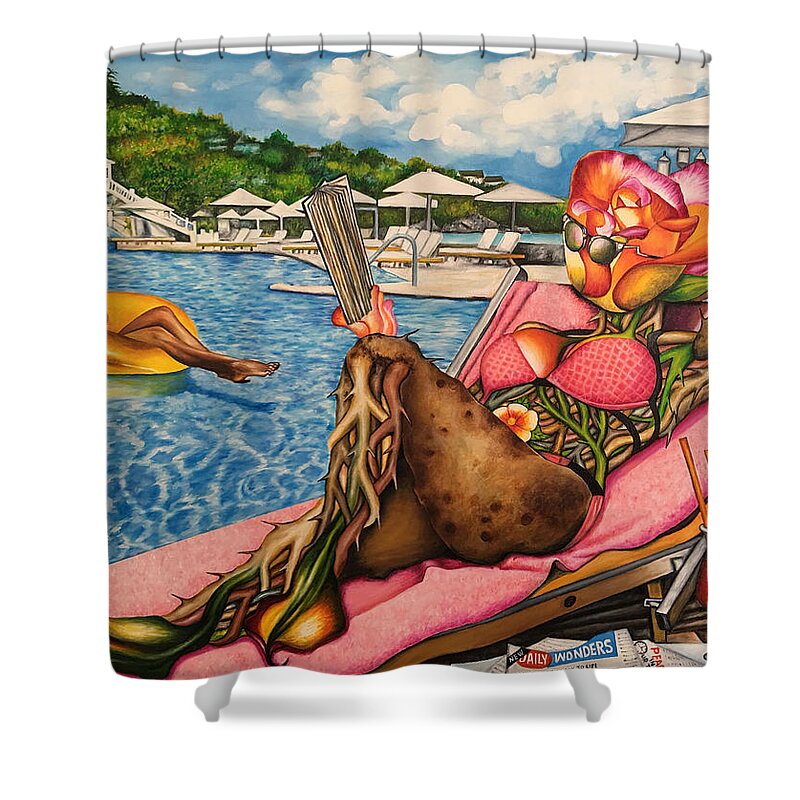 Holiday Shower Curtain featuring the painting The Rosy Seasons of Life by O Yemi Tubi