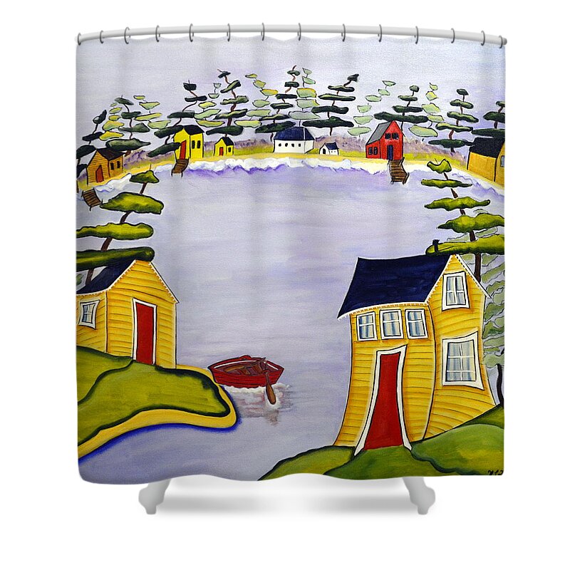 Abstract Shower Curtain featuring the painting The Row Boat by Heather Lovat-Fraser