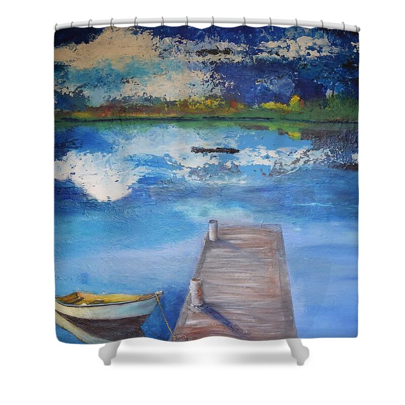 Boat Shower Curtain featuring the painting The Rowboat by Gary Smith
