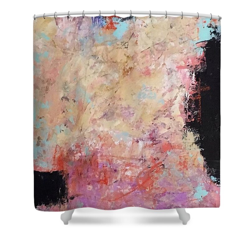 Abstract Art Shower Curtain featuring the painting The Secret In Our Busy Lives by Suzzanna Frank