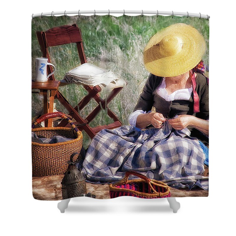 Sewing Shower Curtain featuring the photograph The Sewing Lady by Jolynn Reed
