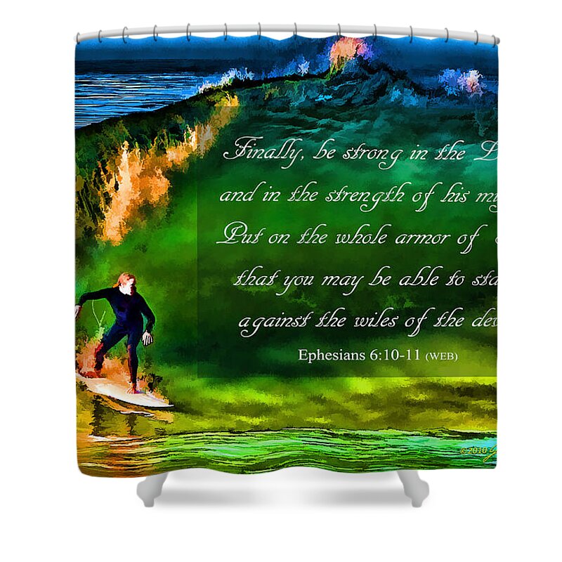 Surfer Shower Curtain featuring the photograph The Shadow Within With Bible Verse by John A Rodriguez