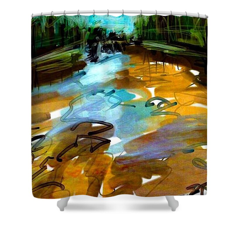 Landscape Shower Curtain featuring the digital art The Shallows at Collins Creek by Jim Vance