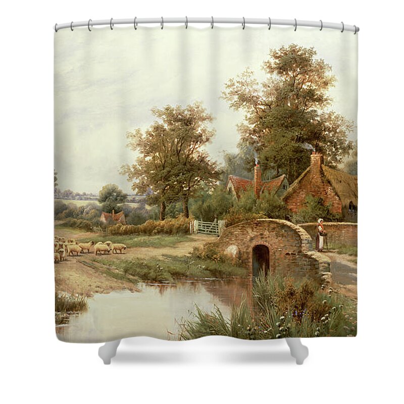 Bridge Shower Curtain featuring the painting The Sheep Drover by Thomas Octavius Clark