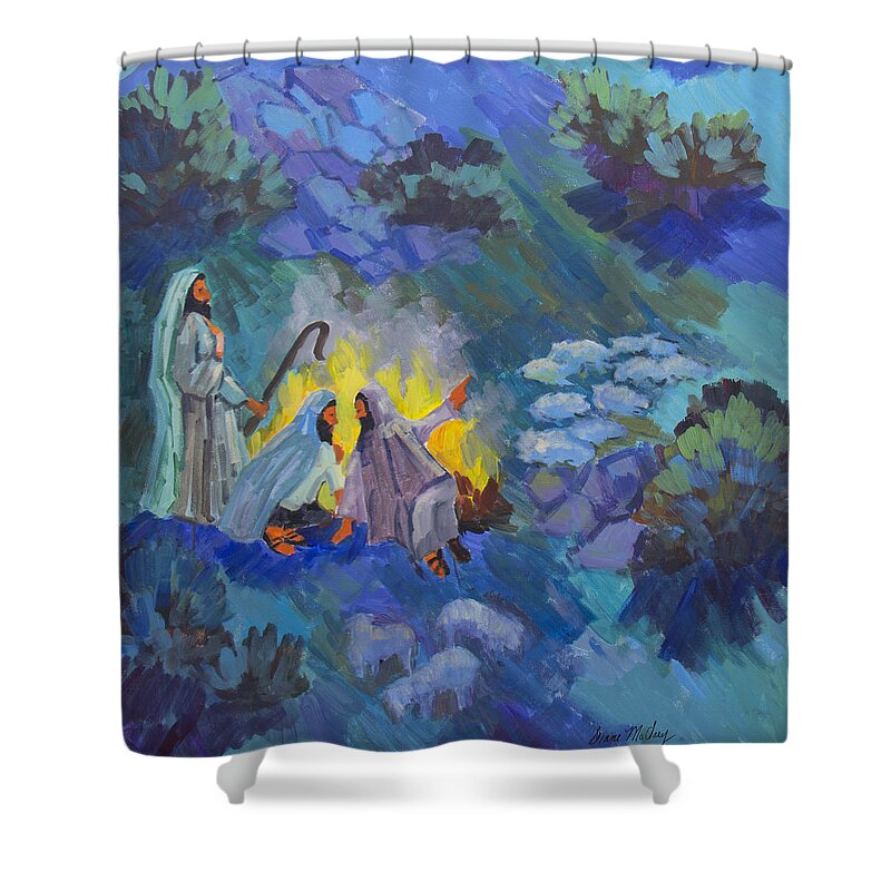 Christmas Shower Curtain featuring the painting The Shepherds by Diane McClary