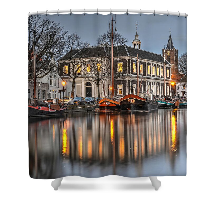 Schiedam Shower Curtain featuring the photograph The Short Harbour in Schiedam by Frans Blok