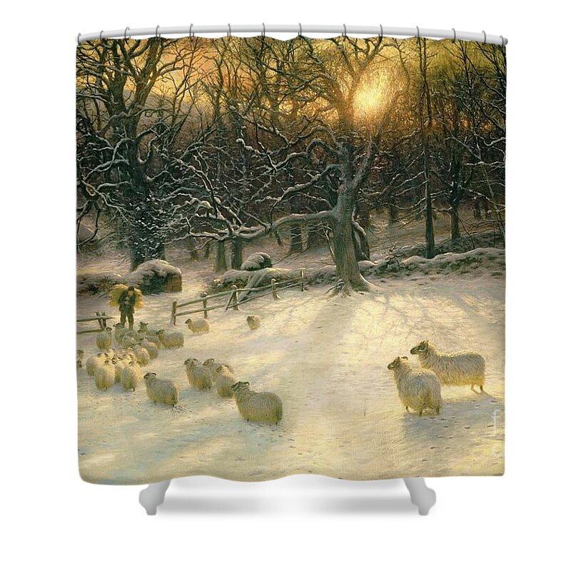 Winter Shower Curtain featuring the painting The Shortening Winters Day is Near a Close by Joseph Farquharson