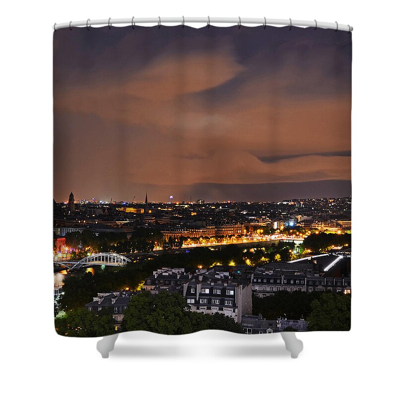 Paris Shower Curtain featuring the photograph The Siene River at Night Paris France by Toby McGuire