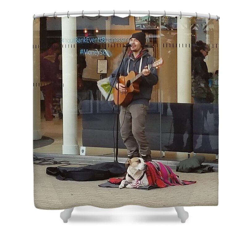 Singer Shower Curtain featuring the photograph The Singer and His Dog by Vic Ritchey