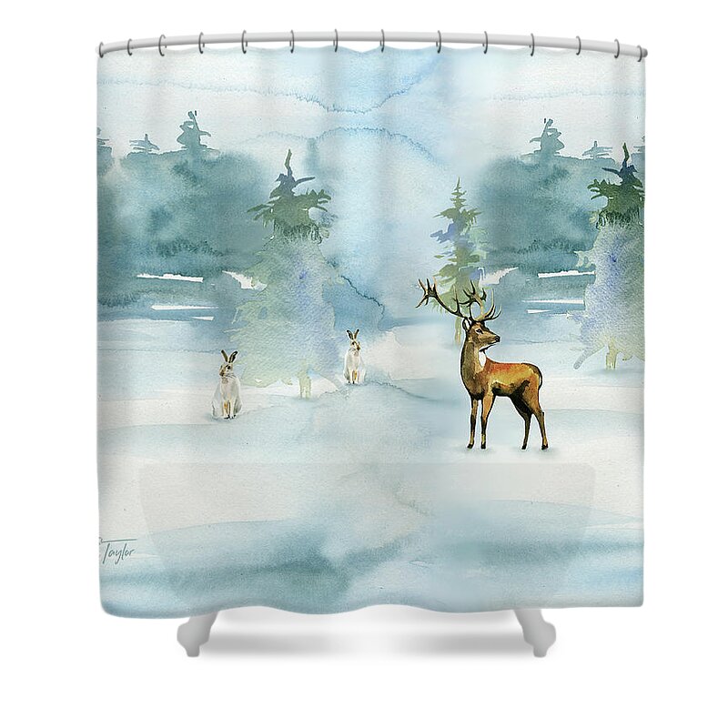 Deer Shower Curtain featuring the digital art The Soft Arrival of Winter by Colleen Taylor