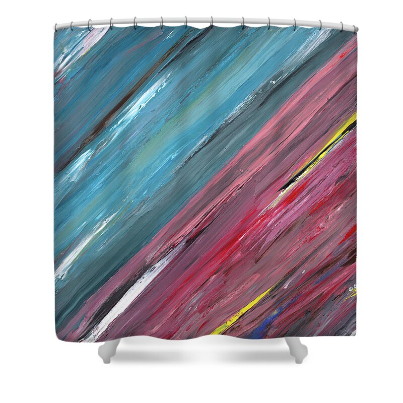 Abstract Shower Curtain featuring the painting The song of the horizon A by Ovidiu Ervin Gruia
