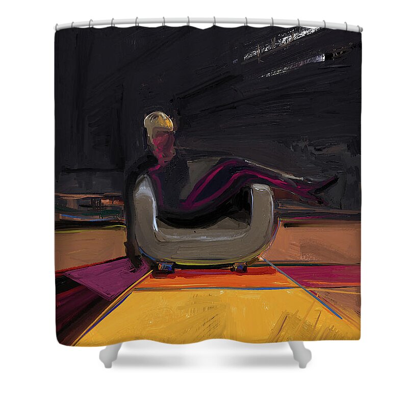 Woman And Chair Shower Curtain featuring the mixed media The spy by Russell Pierce