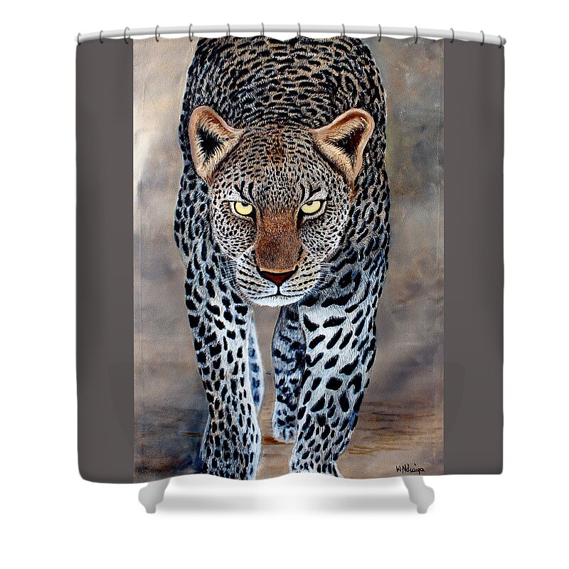 True African Art Shower Curtain featuring the painting The Staredown by Wycliffe Ndwiga