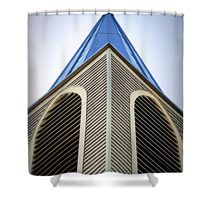 Church Shower Curtain featuring the photograph The Steeple at Peace Church by Cricket Hackmann