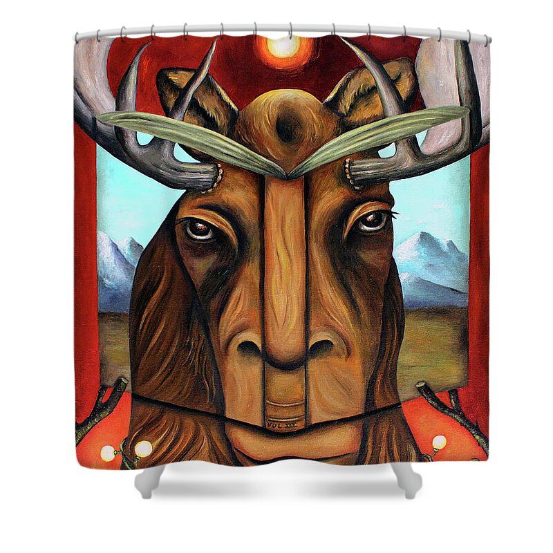 Moose Shower Curtain featuring the painting The Story of Moose by Leah Saulnier The Painting Maniac