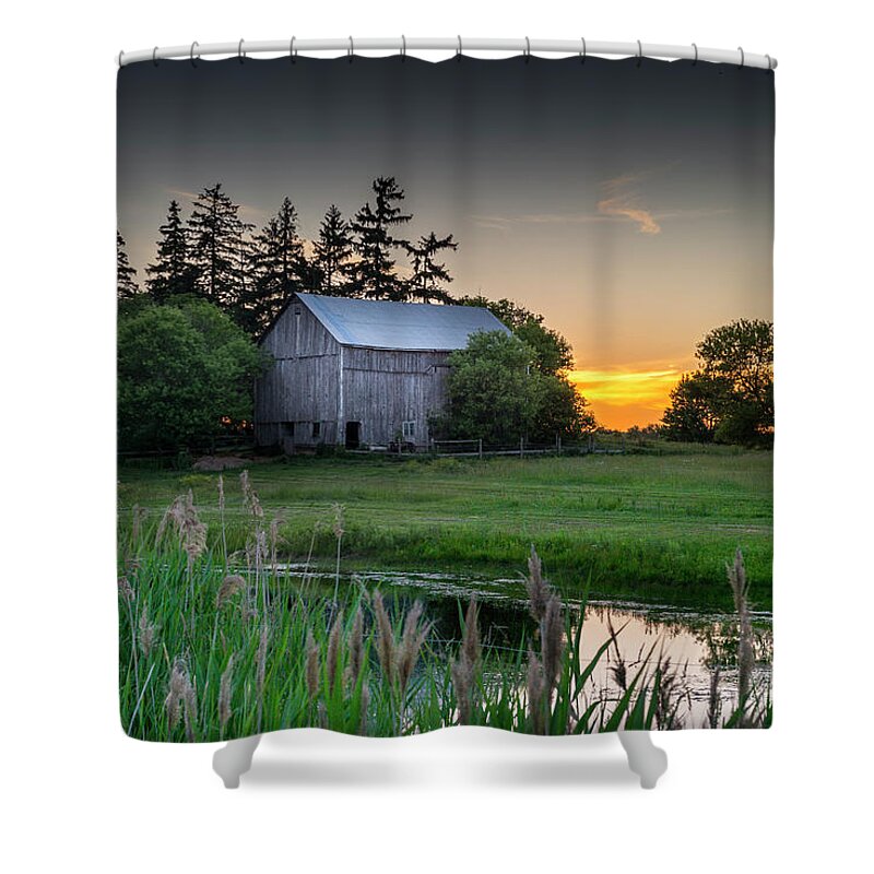Barn Shower Curtain featuring the photograph The Sunset Behind the Barn by Brent Buchner