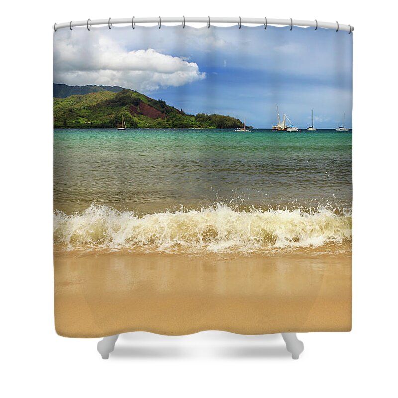 Surf Shower Curtain featuring the photograph The Surf At Hanalei Bay by James Eddy