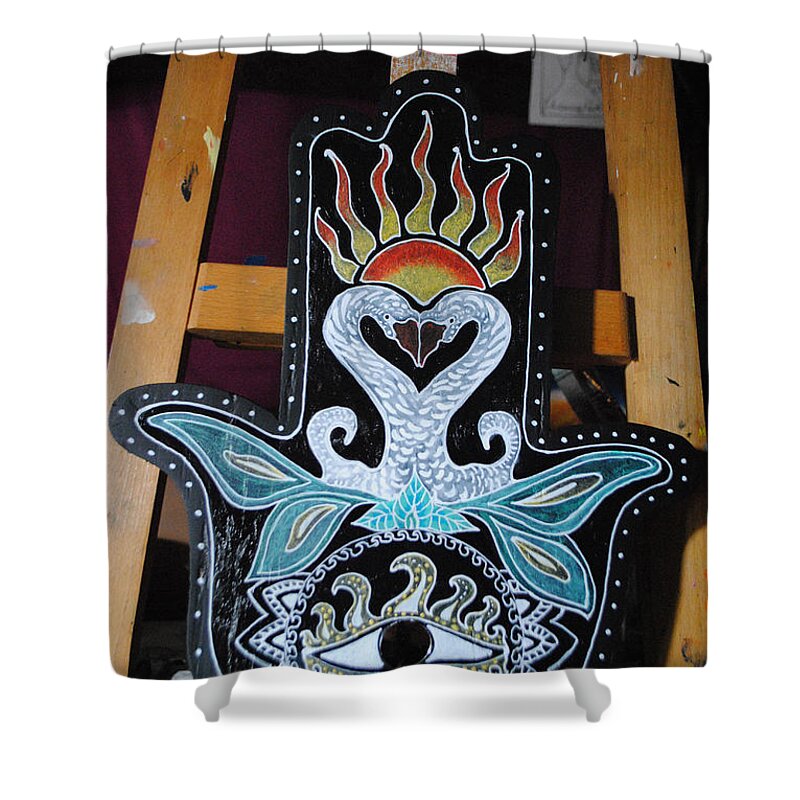 Hamsa Shower Curtain featuring the painting The Swan by Patricia Arroyo