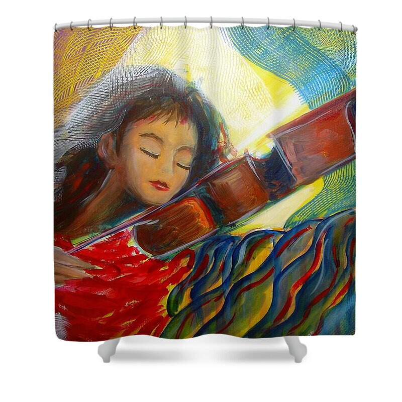 Violin Shower Curtain featuring the painting The Sweetest Sounds by Regina Walsh