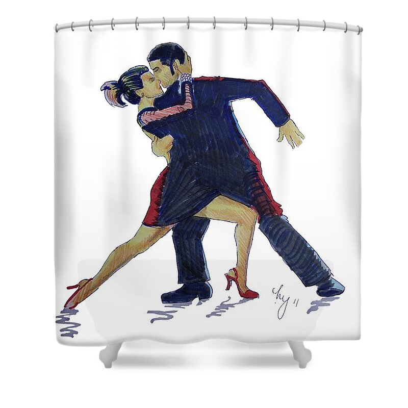 Tango Shower Curtain featuring the painting The Tango by Mike Jory