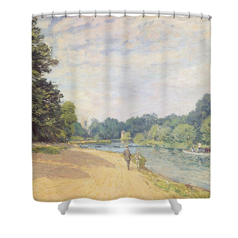 The Thames With Hampton Church Shower Curtain featuring the painting The Thames with Hampton Church by Alfred Sisley