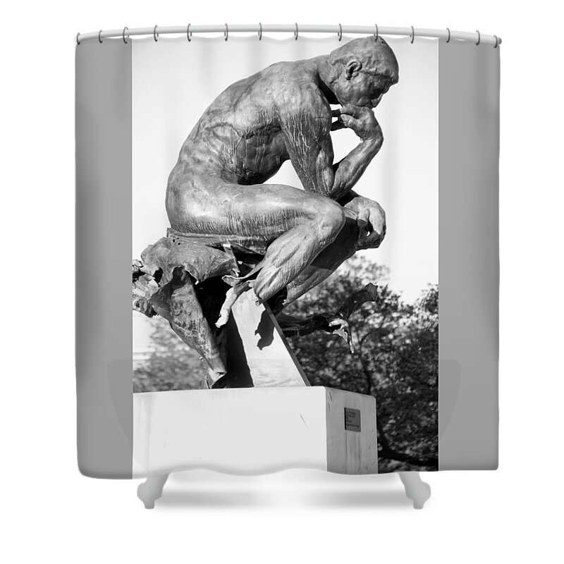 Rodin Shower Curtain featuring the photograph The Thinker vandalized by Valerie Collins