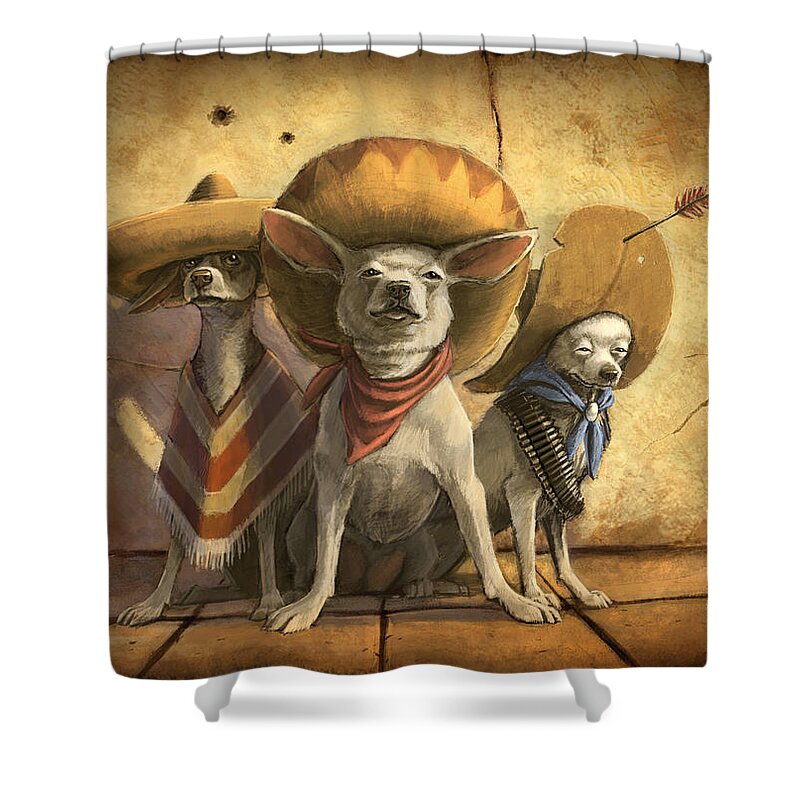 Dogs Shower Curtain featuring the painting The Three Banditos by Sean ODaniels
