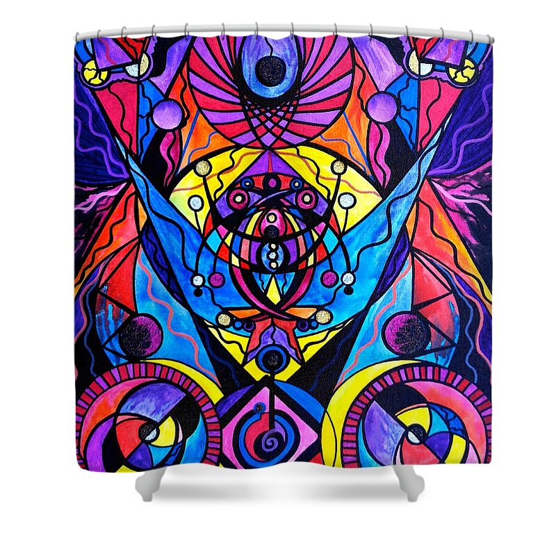 Vibration Shower Curtain featuring the painting The Time Wielder by Teal Eye Print Store
