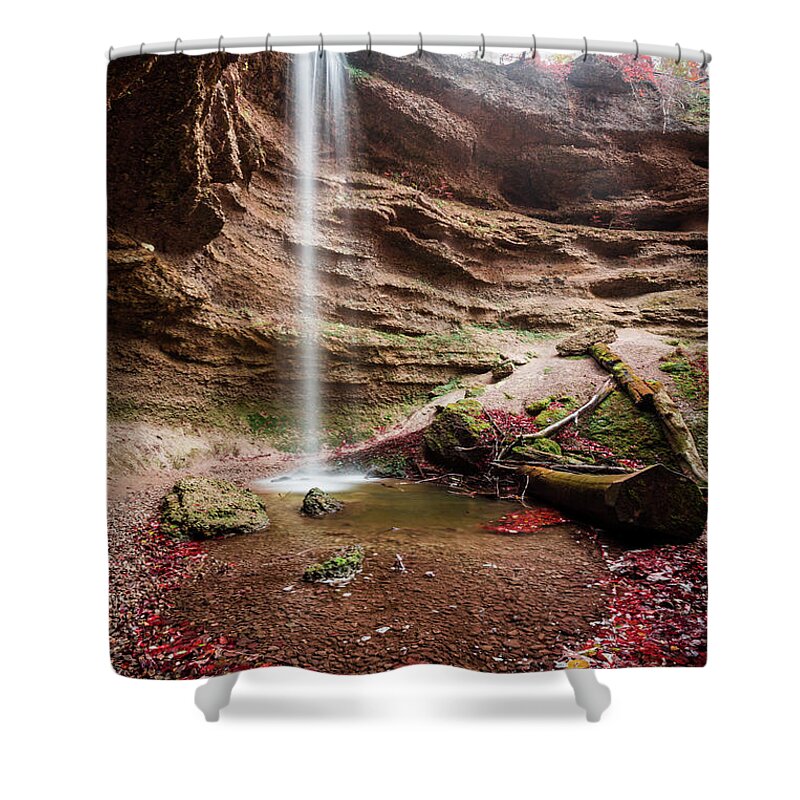 Autumn Shower Curtain featuring the photograph The Tiny Waterfall by Hannes Cmarits