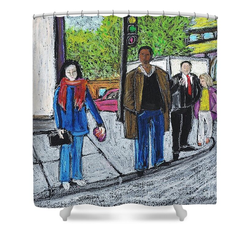 Montreal Shower Curtain featuring the painting The Tourist by Reb Frost