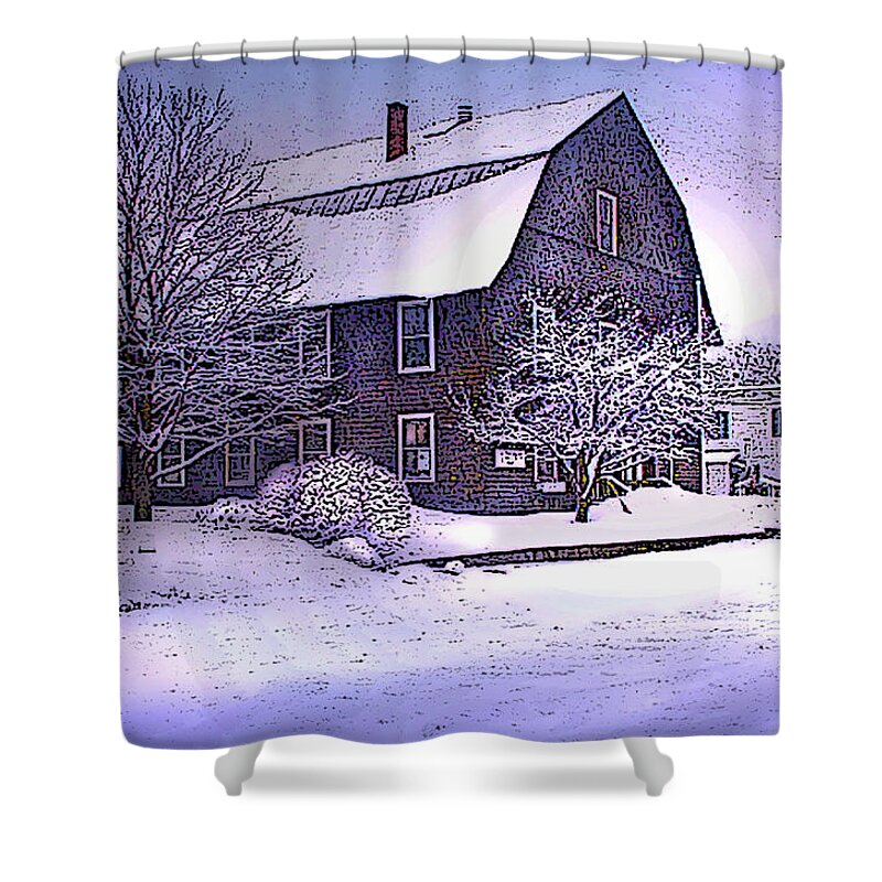 Building Shower Curtain featuring the digital art The Town Hall in Reading Vermont by Nancy Griswold