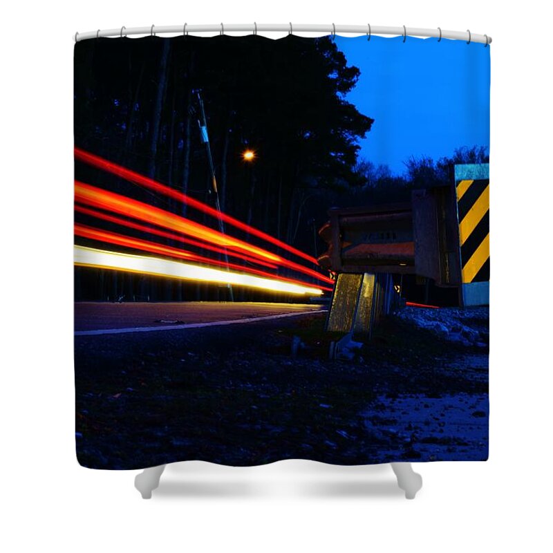 Light Trail Shower Curtain featuring the photograph The Trail To... by Nicole Lloyd
