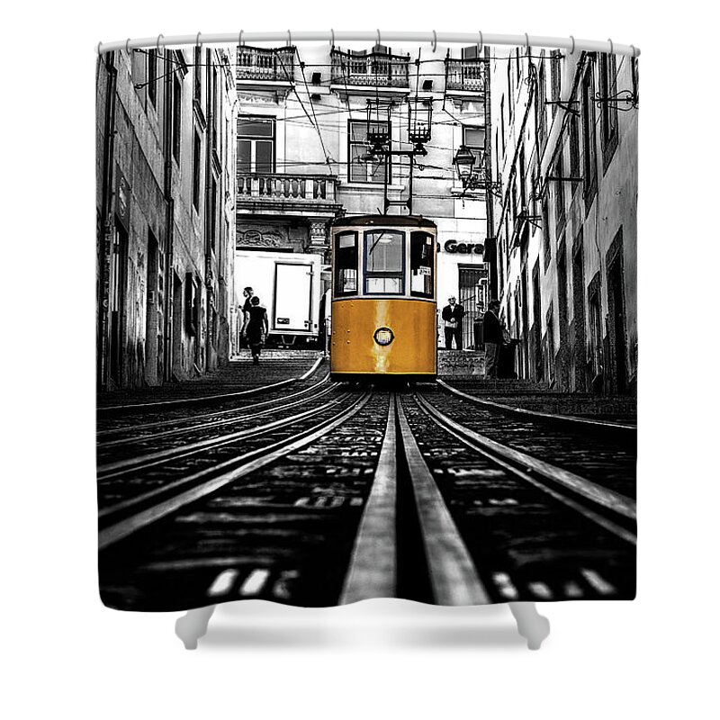 Lisbon Shower Curtain featuring the photograph The tram by Jorge Maia