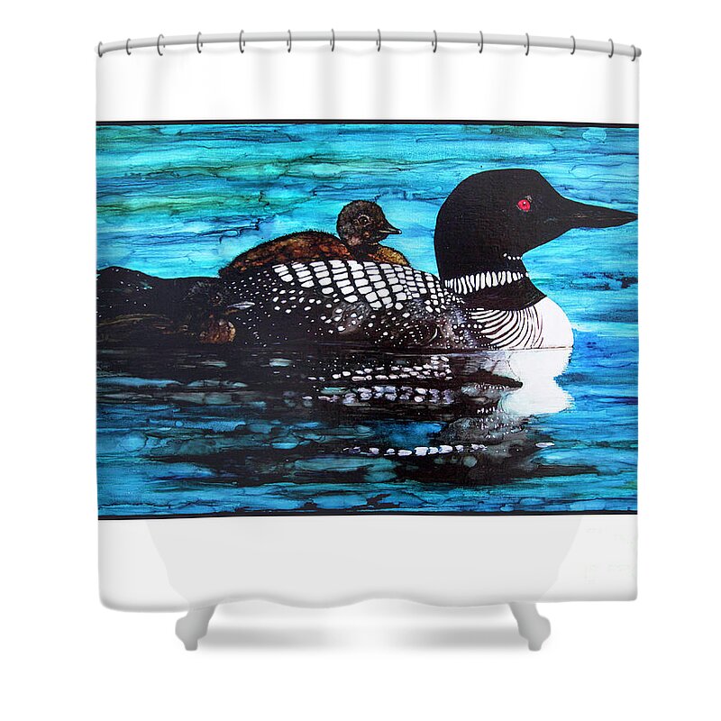 Loon Shower Curtain featuring the painting The Trio by Jan Killian