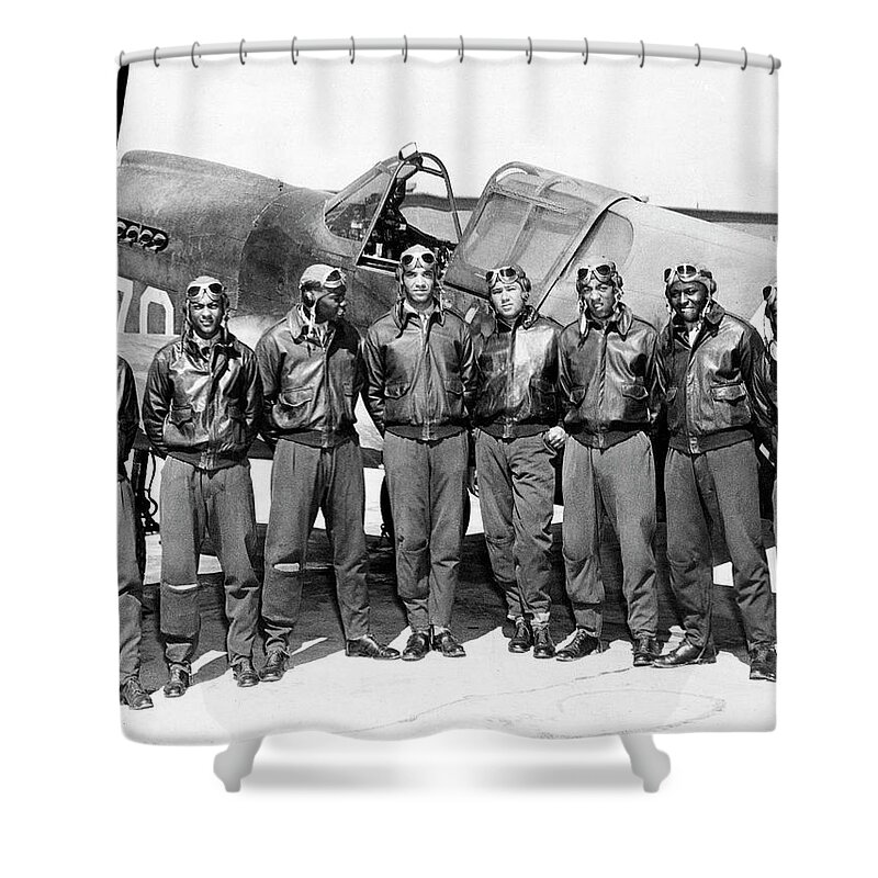 The Tuskegee Airmen Circa 1943 Shower Curtain featuring the photograph The Tuskegee Airmen circa 1943 by David Lee Guss