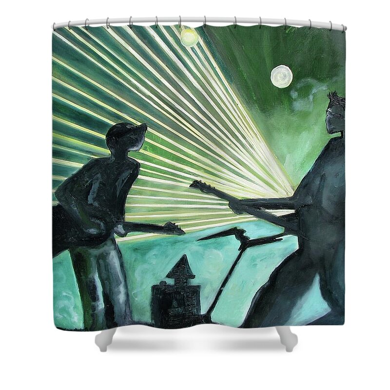 Music Shower Curtain featuring the painting The Um Experience number one by Patricia Arroyo