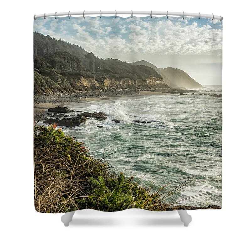 Oregon Coast Shower Curtain featuring the photograph The View from Strawberry Hill, No. 3 by Belinda Greb