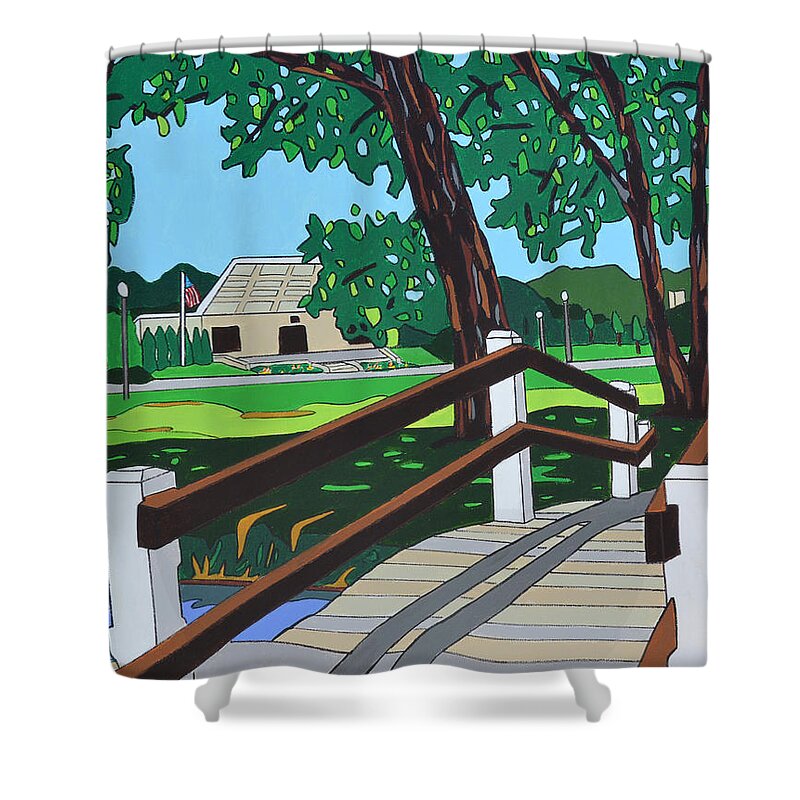 Valley Stream Shower Curtain featuring the painting The Village Green by Mike Stanko