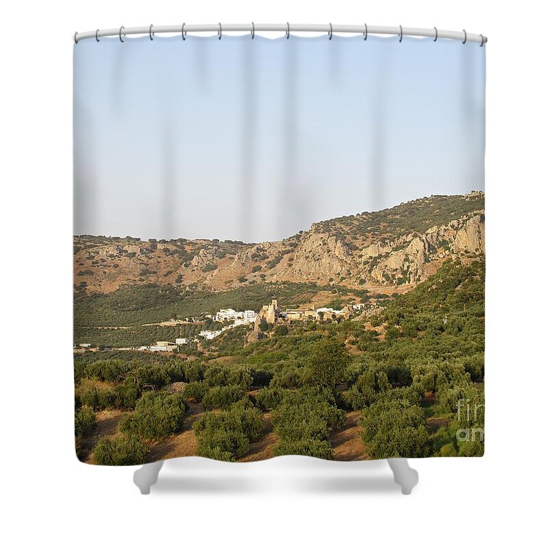 Zuheros Shower Curtain featuring the photograph The village of Zuheros and surroundings by Chani Demuijlder