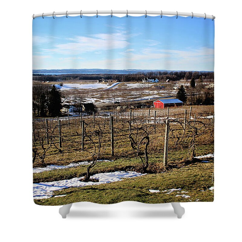 Vineyard Shower Curtain featuring the photograph The Vineyard on Old Mission by Laura Kinker
