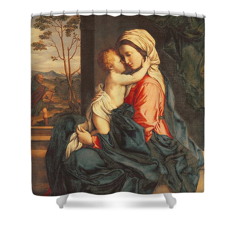 The Shower Curtain featuring the painting The Virgin and Child Embracing by Giovanni Battista Salvi