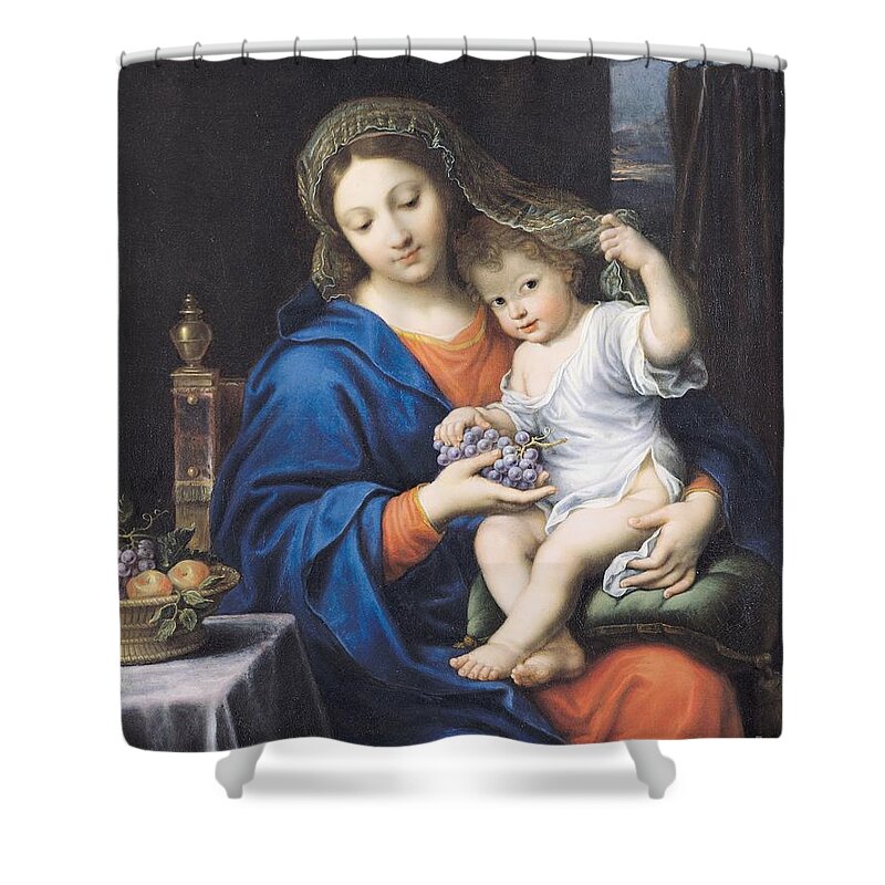 The Virgin Of The Grapes Shower Curtain featuring the painting The Virgin of the Grapes by Pierre Mignard