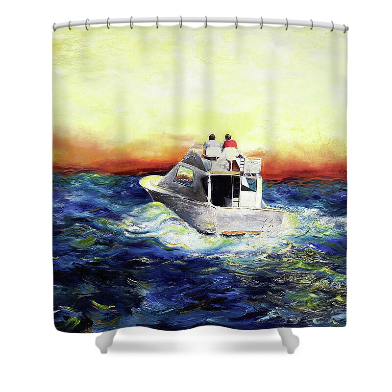Seascape Shower Curtain featuring the painting The Voyage by Anitra Handley-Boyt