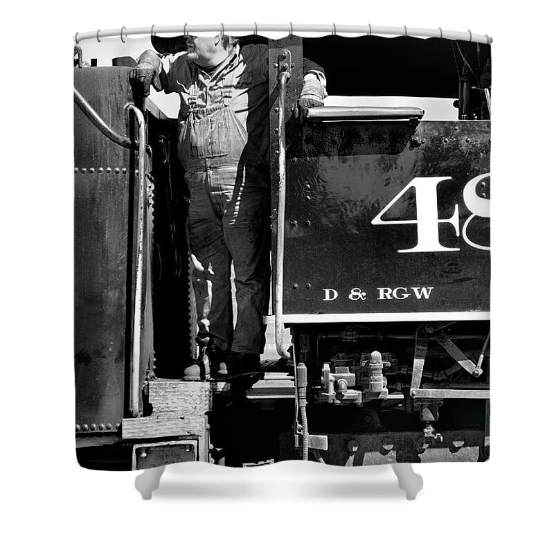 Trains Shower Curtain featuring the photograph The Wait by Ron Cline