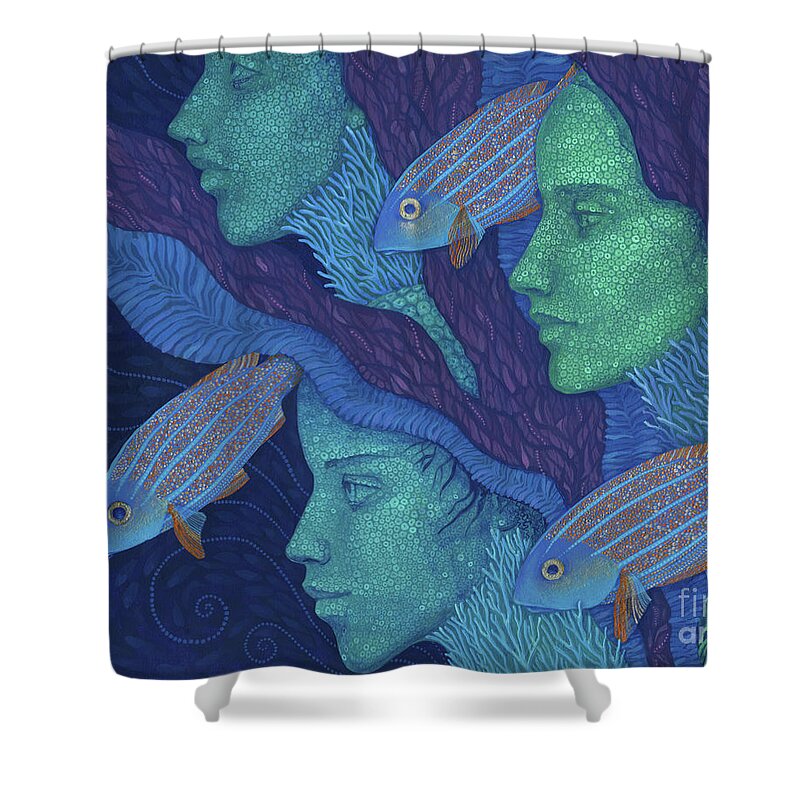 Mermaid Shower Curtain featuring the painting The Waiting by Julia Khoroshikh