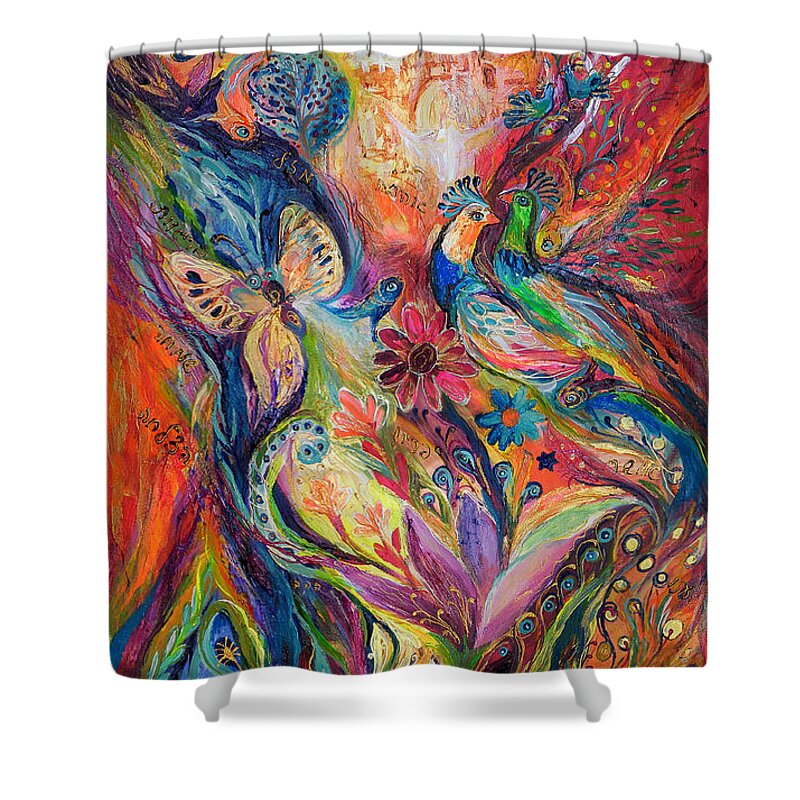 Original Shower Curtain featuring the painting The walls of Safed by Elena Kotliarker