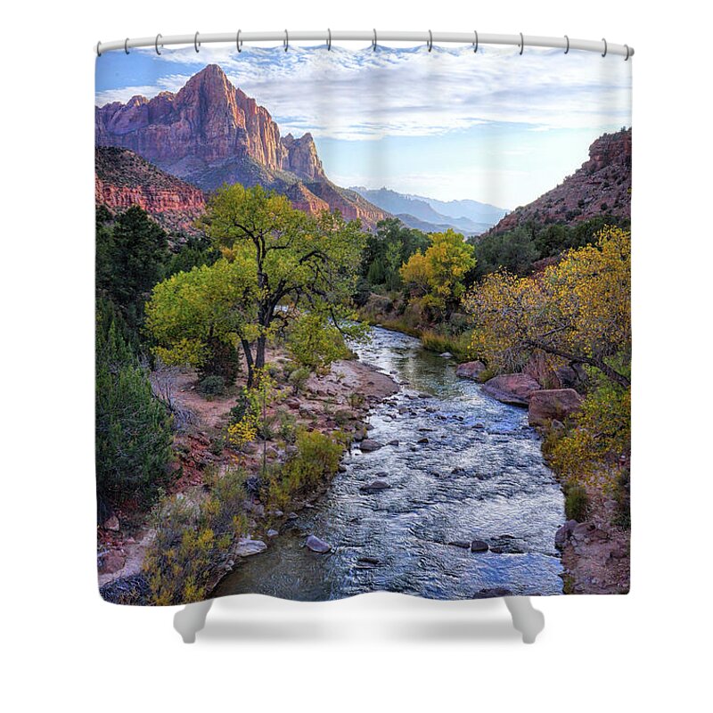 Zion National Park Shower Curtain featuring the photograph The Watchman by Roxie Crouch