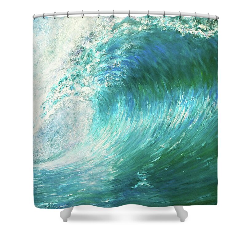 Wave Shower Curtain featuring the painting The Wave Curl Curl by Jackie Sherwood