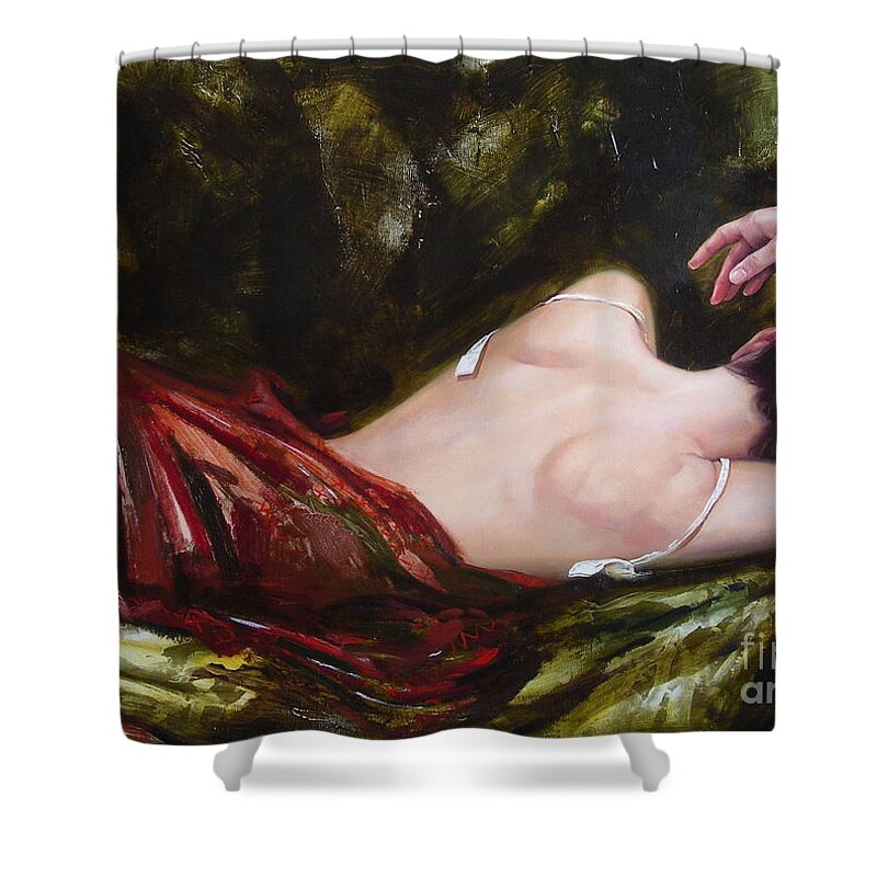 Art Shower Curtain featuring the painting The weariness by Sergey Ignatenko