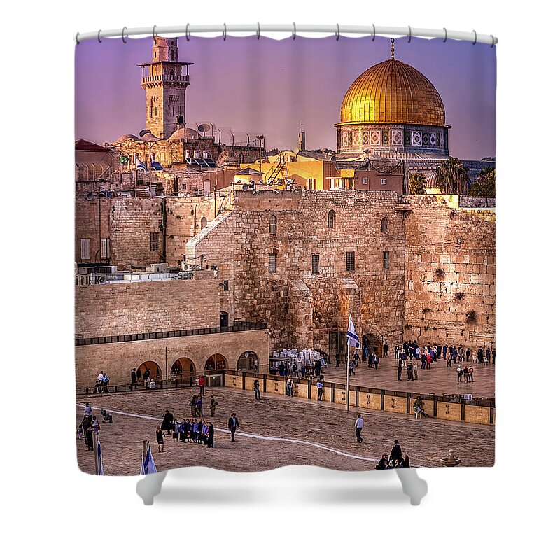 Endre Shower Curtain featuring the photograph The Western Wall At Sunset by Endre Balogh